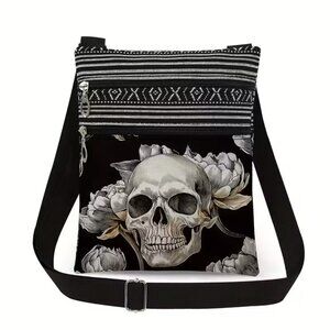 GOTH Skull and Floral Print Crossbody Bag Stylish UNISEX  adjustable straps